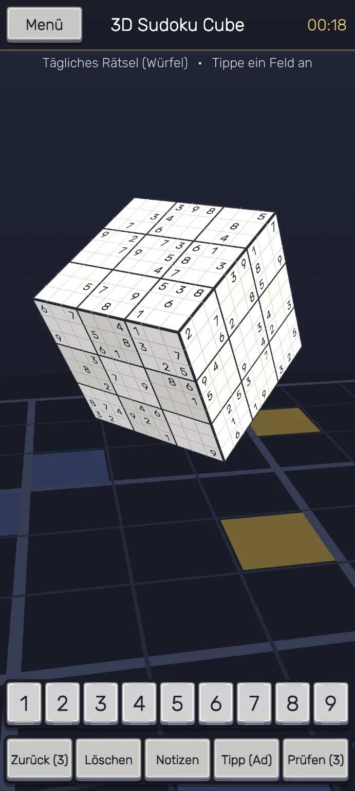 Sudoku Cube 3D im Würfelmodus